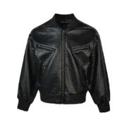 Modern retro pleated jacket short wide black baseball collar zipper winter jacket motorcycle top for men and women