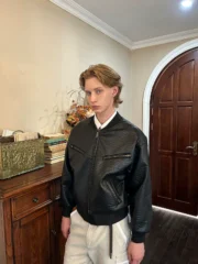 Modern retro pleated jacket short wide black baseball collar zipper winter jacket motorcycle top for men and women - Image 5