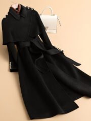 2025 autumn and winter new fashion cape woven wool coat women's skirt mid-length coat - Image 5