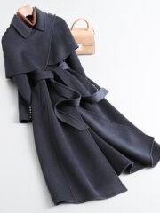 2025 autumn and winter new fashion cape woven wool coat women's skirt mid-length coat - Image 4