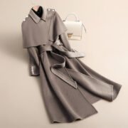 2025 autumn and winter new fashion cape woven wool coat women's skirt mid-length coat - Image 3