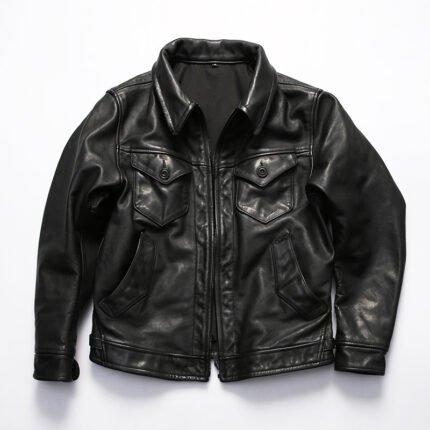 RL Dehua Mendoza genuine leather jacket men's lapel motorcycle imported full grain unpainted water-dyed calf leather jacket