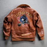 Felix Cat G1 Sea and Air Pilot Leather Jacket Men's Casual Wool Collar Top Layer Cowhide Leather Jacket - Image 3