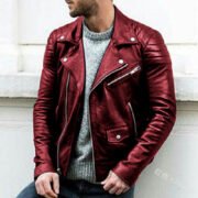 Men's stand-up collar punk style leather jacket - Image 3