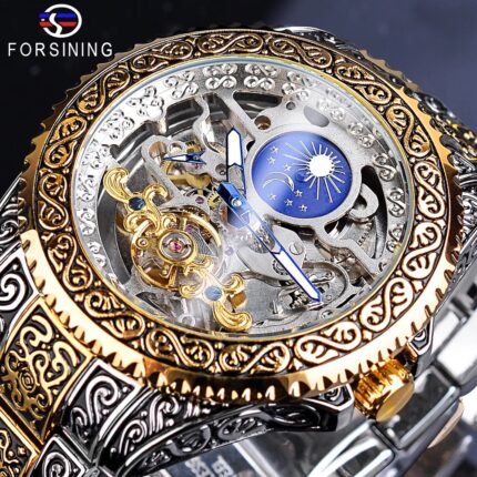Men's stylish hollow retro carved automatic mechanical watch
