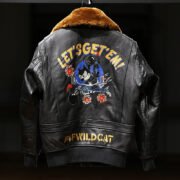 Felix Cat G1 Sea and Air Pilot Leather Jacket Men's Casual Wool Collar Top Layer Cowhide Leather Jacket