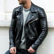 Men's stand-up collar punk style leather jacket - Image 2