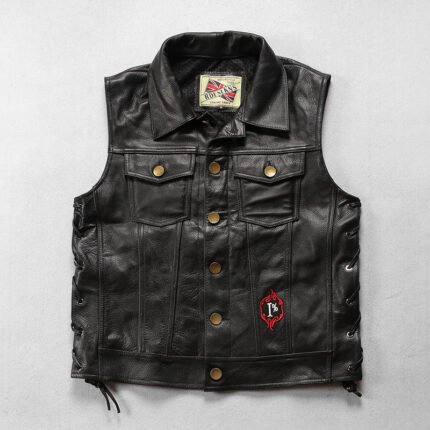 Leisure motorcycle leather vest men's club flame knight first layer cowhide vest