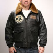 Felix Cat G1 Sea and Air Pilot Leather Jacket Men's Casual Wool Collar Top Layer Cowhide Leather Jacket - Image 2