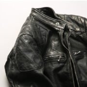 Spring and Autumn Beckham style full vegetable tanned cowhide leather jacket men's stand collar Ami khaki motorcycle leather jacket - Image 3