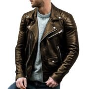 Men's stand-up collar punk style leather jacket - Image 5